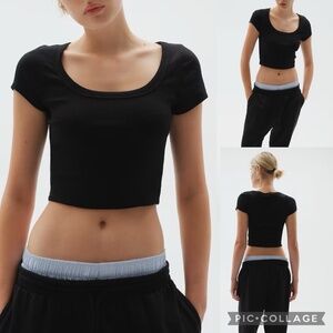 DIVIDED H&M Fitted Crop Scoop Neck Ribbed Black T-Shirt – Size M